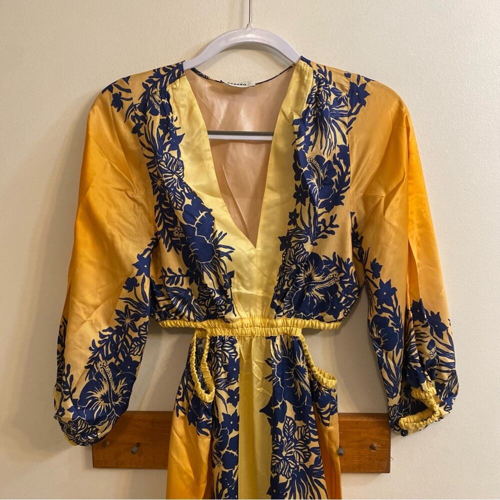 Sandro Willow Maxi Dress Yellow Blue Floral Pullover Boho Artsy Women’s Sz 2 - Picture 6 of 16